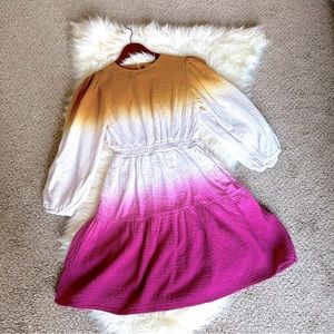 Womens Universal Thread Long Sleeve Tie Dye Ombre Tan Beige Waffle Midi Dress XS